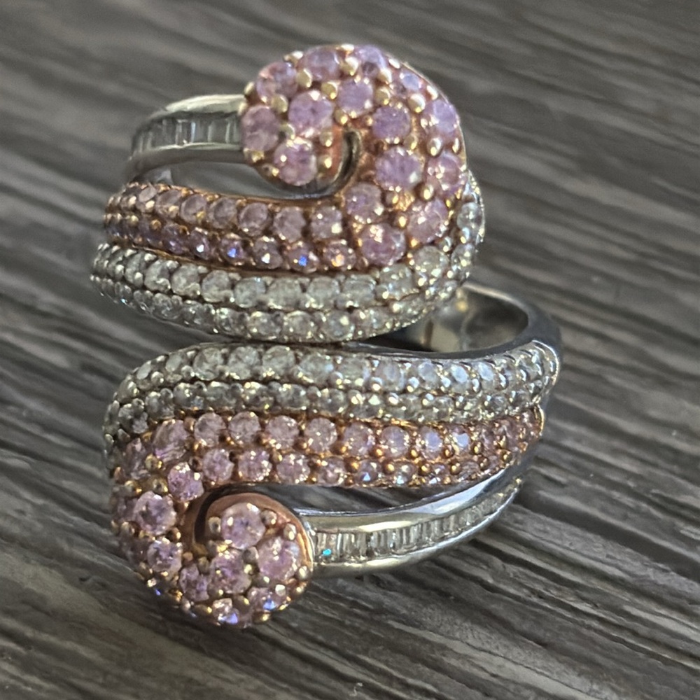Pink & white cz sterling silver ring